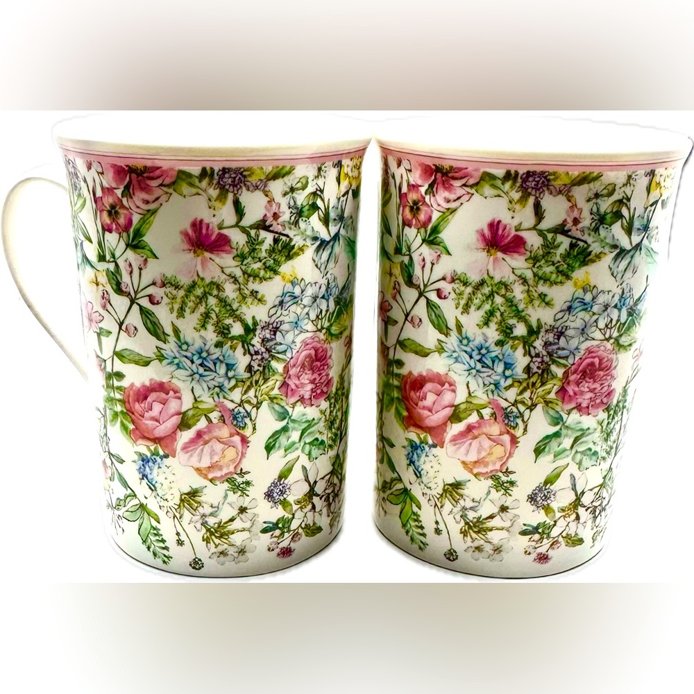 Set of 2 Coffee/Tea Porcelain Mugs Excel Cond, Sarah Miller Multicolored Floral